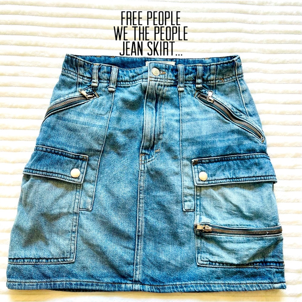 We the People women medium blue acid wash midi jean skirt multi pocket Sz 27